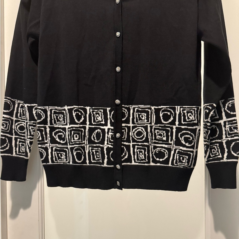 Vintage Bleyle Black White Button Up Sweater S 100% Cotton Retro Geometric - Picture 5 of 14